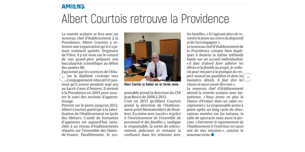 Albert Courtois retrouve La Providence